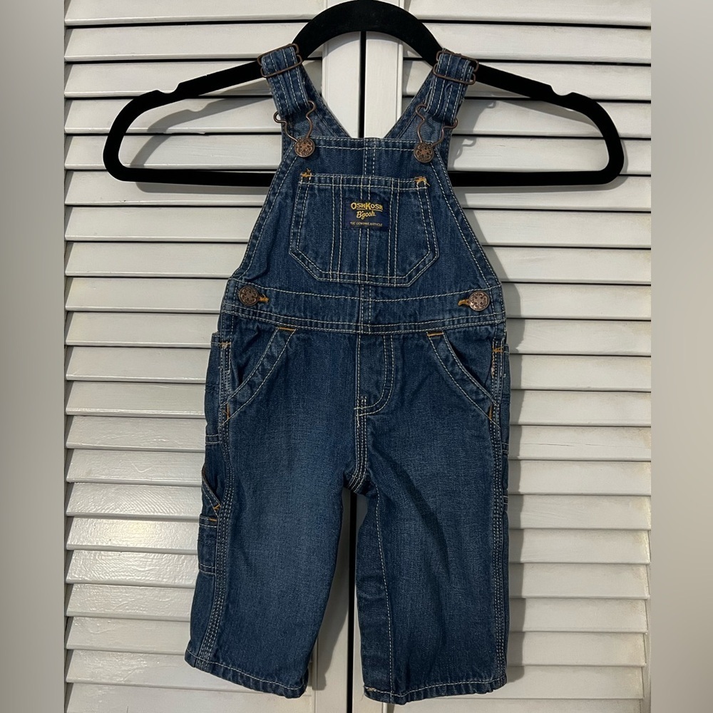 Vintage Oshkosh B'Gosh Baby Boy Size 6 Mth Blue Jean Carpenter Overalls Vestbak
